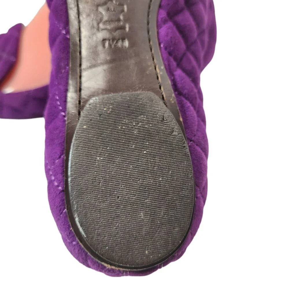 Tory Burch Quilted Purple Suede Flats with Gold Cap Toe